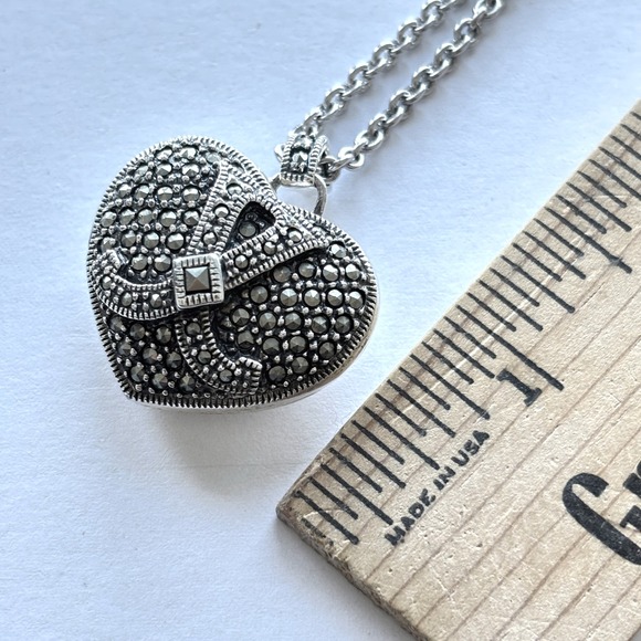 Judith Jack‎ Sterling Silver Necklace Puffy Heart Locket Marcasite Pendant New - Picture 6 of 12